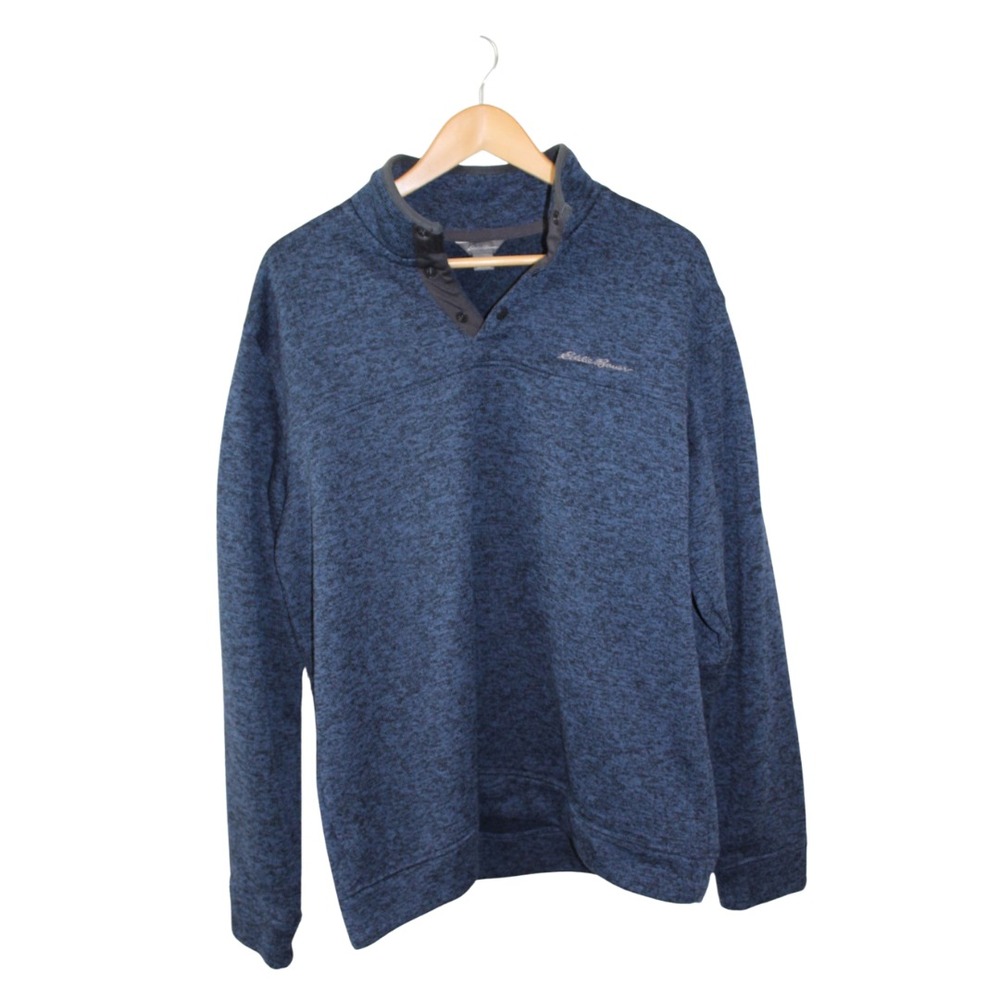 Eddie Bauer Fleece Men's XL Blue‎ Heather Pullover Snap Front Long Sleeve